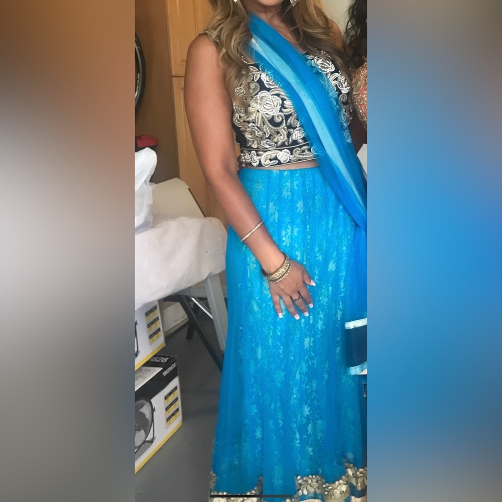 Leghenga with Dupatta Blue and Gold